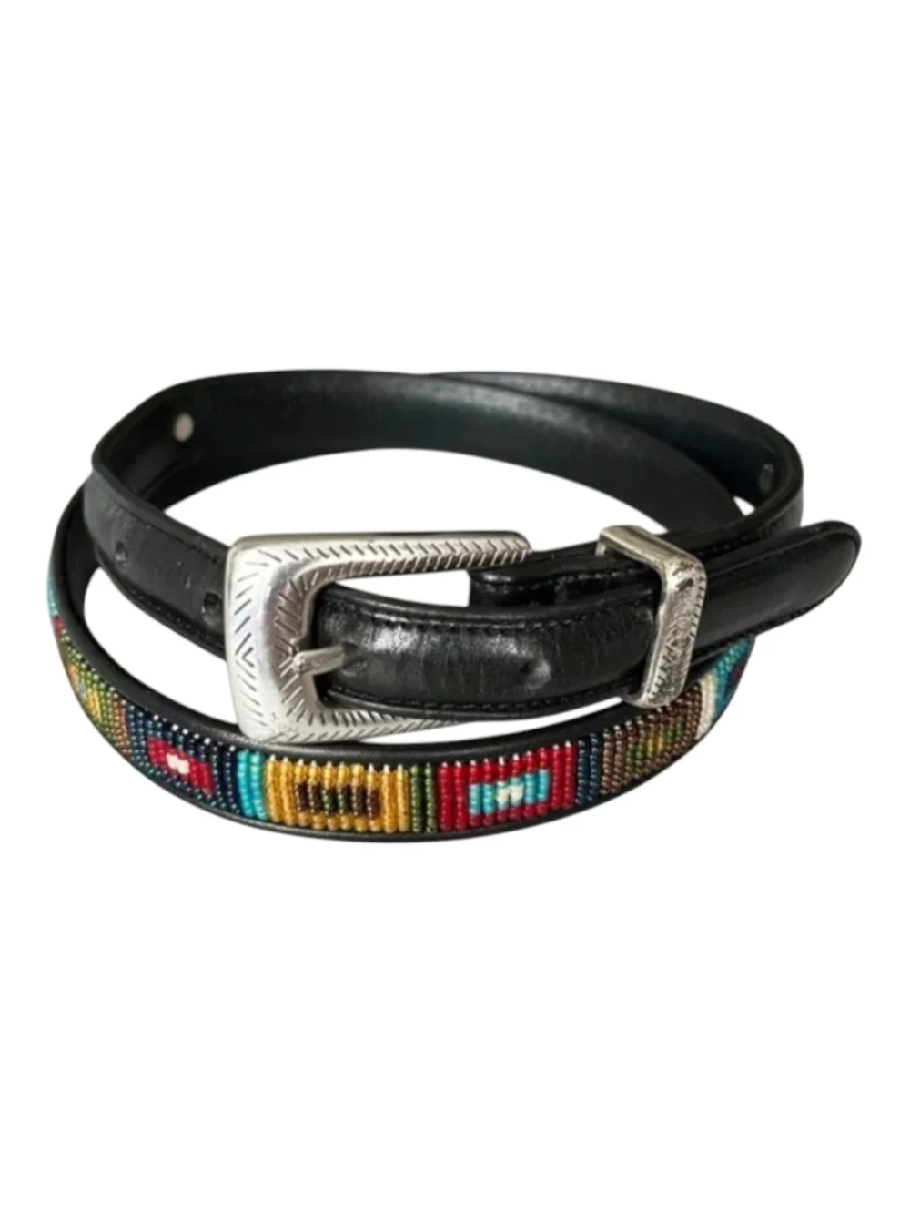 Brighton Leather Belt Women's Size Medium 30 Western Beaded Multicolor Silver